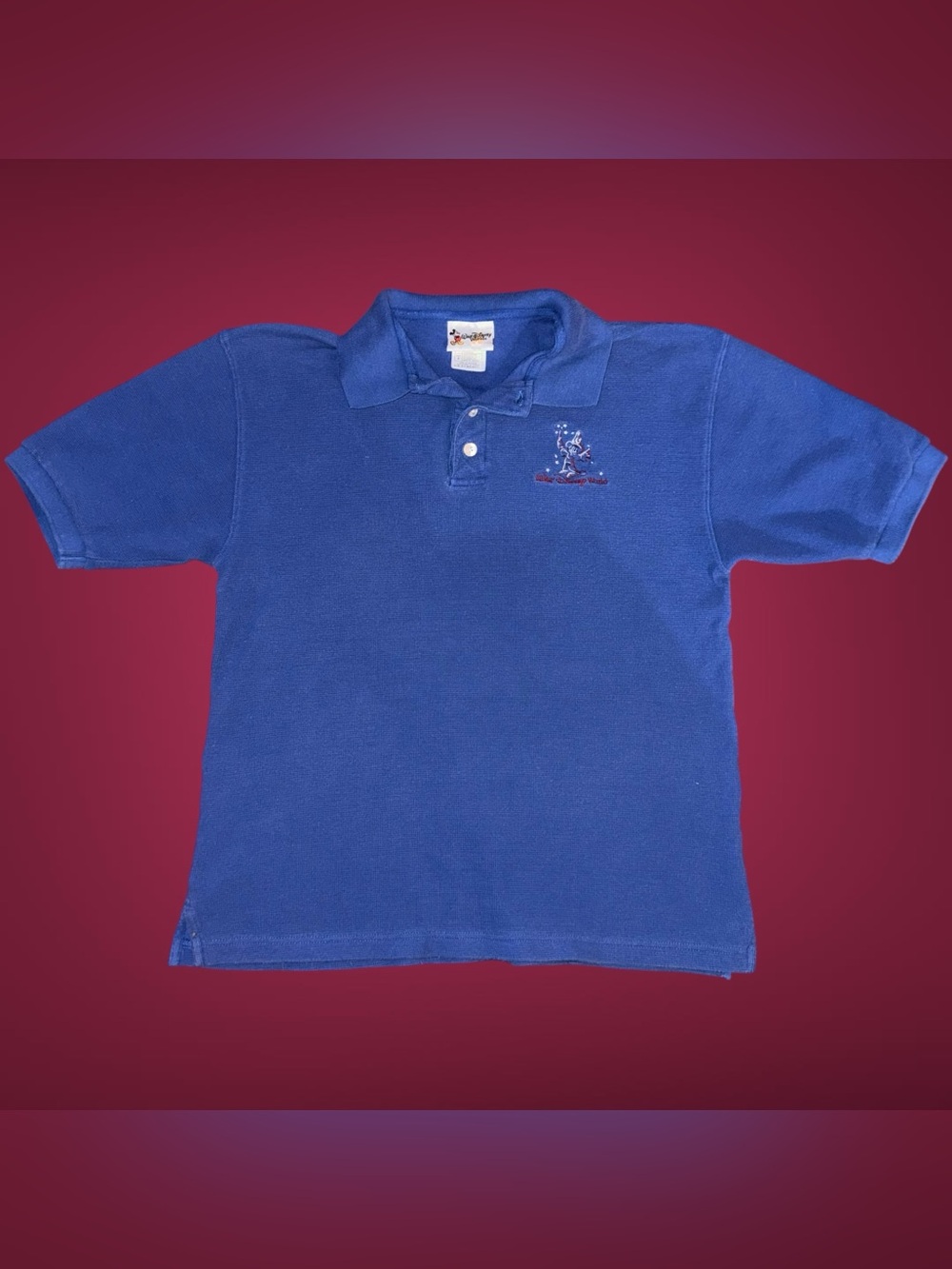 Vintage 1990s- Y2K Disney Sorcerer Mickey Embroidered Waffle-Knit Polo Small